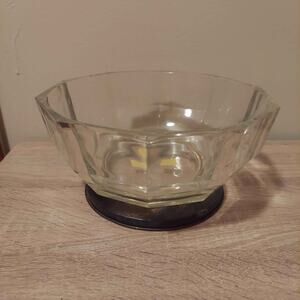 Mid Century 9" Italian Decagon Crystal Fruit Bowl Centerpiece w Silverplate Base